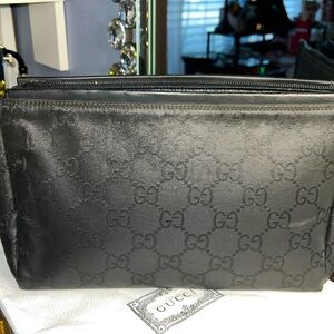 Authentic GUCCI Vintage Clutch  Purse GG Nylon Leather Black 8339H and wallet.